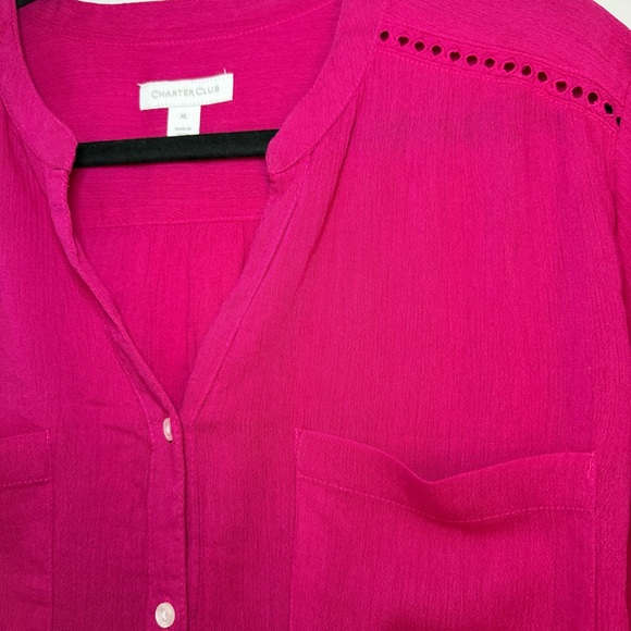 Charter Club Fuchsia Pink Roll-Tab Button Down Blouse - XL - Picture 5 of 10